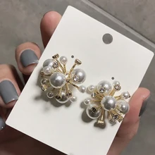 MENGJIQIAO Корейский ФЕЙЕРВЕРК ДИЗАЙН элегантные серьги-гвоздики из искусственного жемчуга для женщин циркон цветок свадебные ювелирные изделия Oorbellen