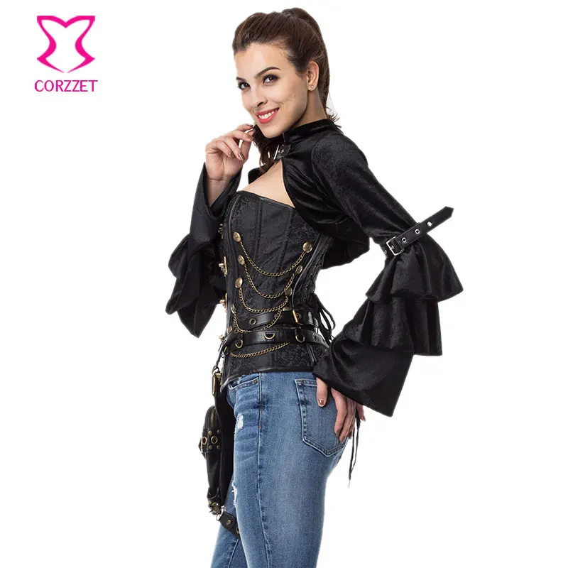 Black Velvet Layered Ruffle Long Flare Sleeve Gothic font b Jacket b font font b Women