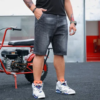 

Jeans men 2019 Summer New Style Brand Smoke Gray Large size Casual Denim Shorts Male Loose Straight Five Points Shorts
