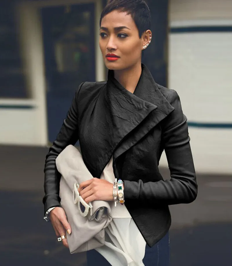 

Motorcycle Style PU Leather Jacket Women Winter And Autumn New Fashion Coat Outerwear Long Sleeve Cardigan