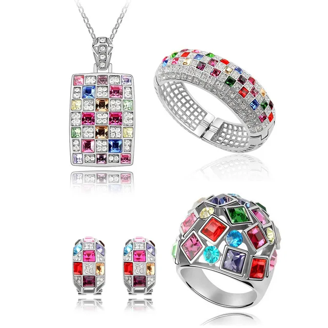 austrian crystal  gold-color The queen fine jewelry african costume bridal jewelry sets silver