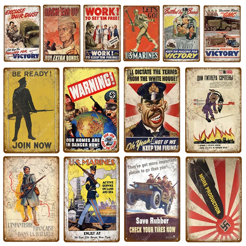 

Warning Victory US Marines Metal Tin Signs Russia Military Political Army Soldier Poster Art Plaque Vintage Home Wall Decor
