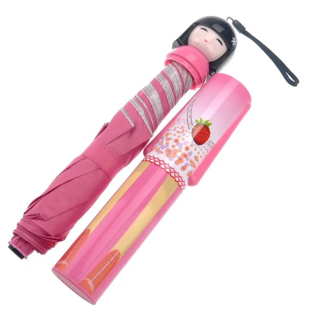 Novelty Japanese Kimono Doll Style Anti UV Rainproof Folding Bottle Umbrella (Pink)in Umbrellas