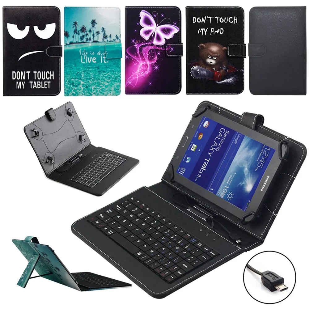 

Tablet Case With Micro USB Keyboard for Samsung Galaxy Tab A 9.7'' T550 TabE 9.6'' T560 Tab 3/4 10.1'' Cartoon Print Stand Cover