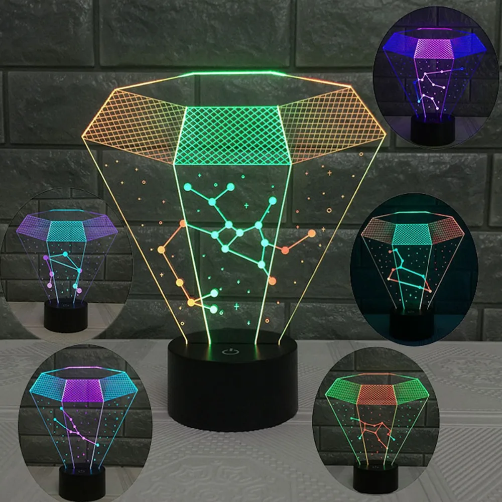 

HZFCEW 3D Libra Constellation Night Light USB Socket Colorful LED Acrylic Panel Touch Switch 3D Stereo Vision Fashion Desk Lamp