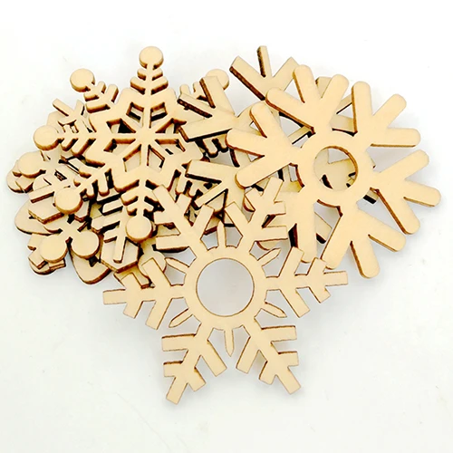 

50 Pcs Assorted Wooden Snowflake Xmas Wedding Tree Hanging Ornament Decoration