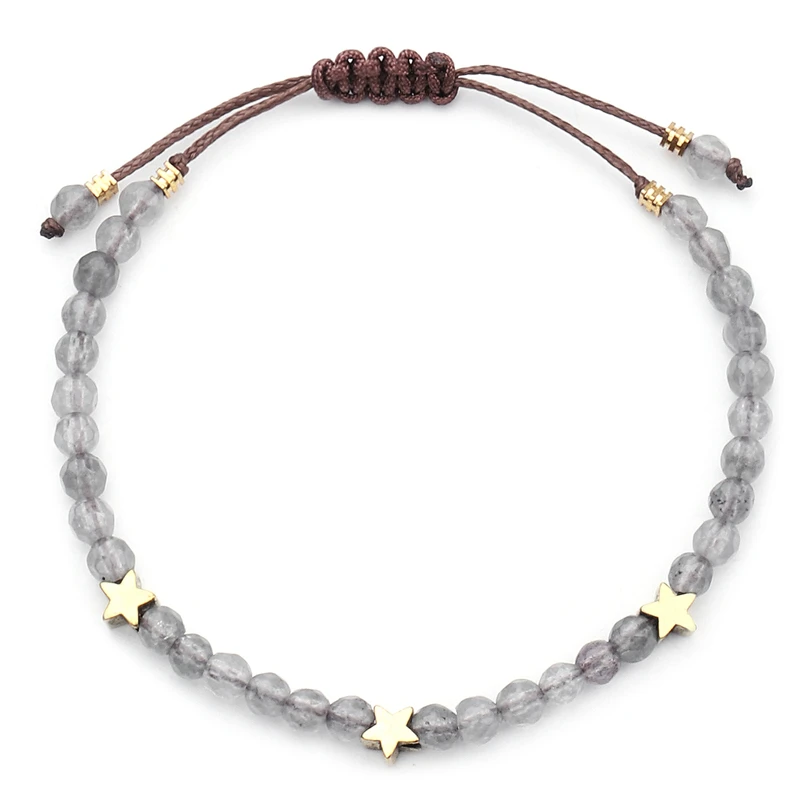 Натуральный камень бусины браслет для женщин ручной работы 4 мм кристалл браслеты со звездами и браслеты размер регулируемые аксессуары