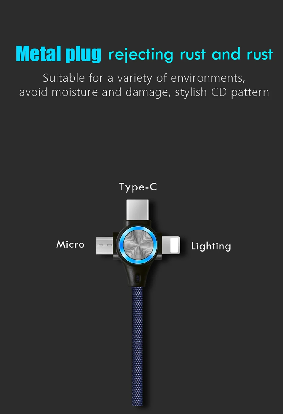 NOHON Fast Charging Sync Data Cable Lighting For iPhone 8 X Plus 3 in 1 LED Micro USB Type-C For Xiaomi Huawei USB Charge Cables (6)