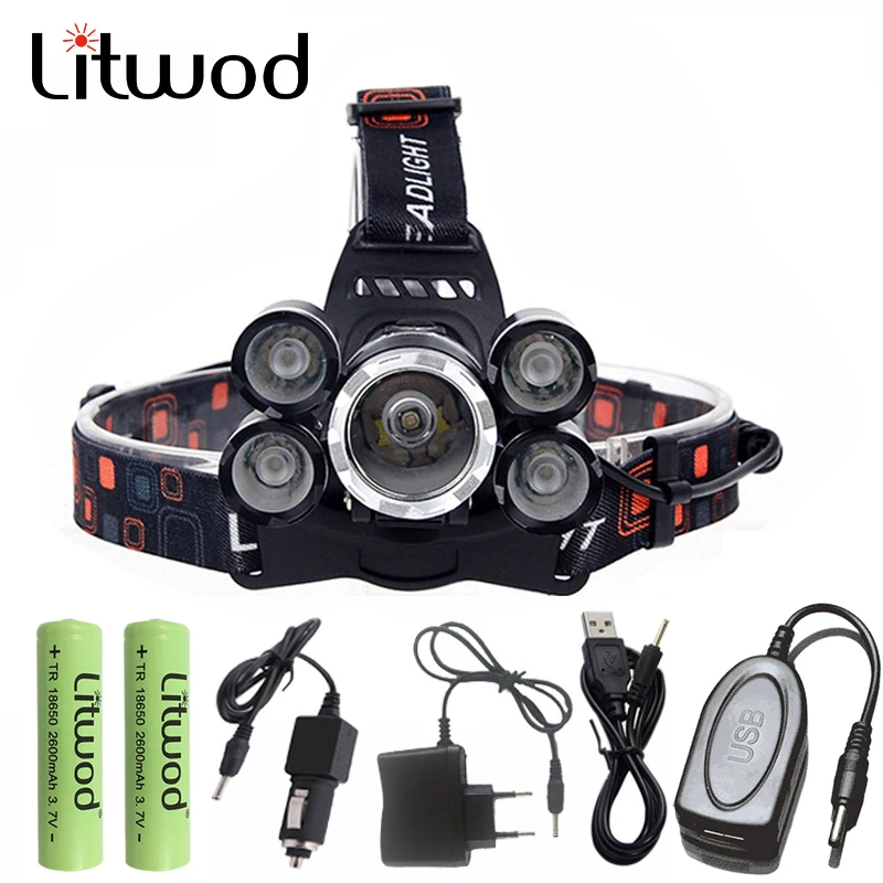 

Litwod Z30 Led Headlamp XML T6 LED Headlight powerful Head Flashlight head 4 Model 18650 Battery With function Power Bank