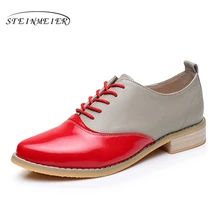 2017 Genuine leather big woman US size 9.5 designer vintage flat shoes handmade yellow red gray oxford shoes for women 2017 Genuine leather big woman US size 9.5 designer vintage flat shoes handmade yellow red gray oxford shoes for women