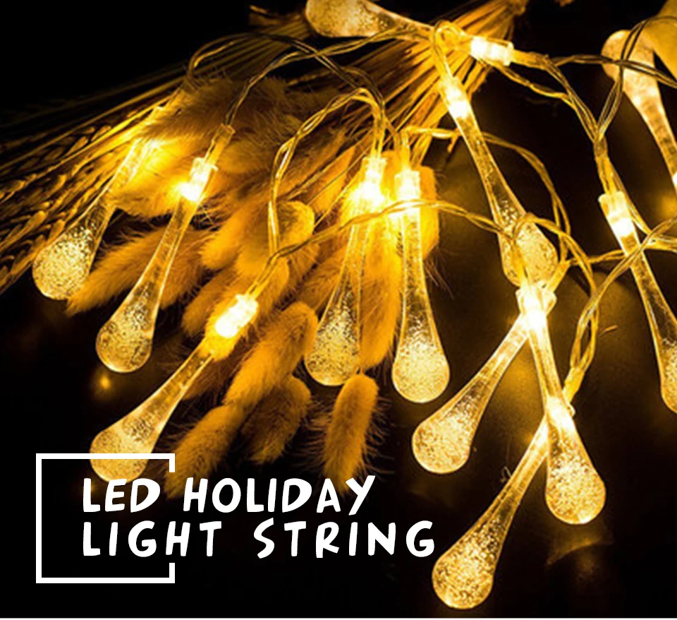 Christmas LED String Lights Solar Garland Water Drop Outdoor Waterproof Fairy Lights (1)