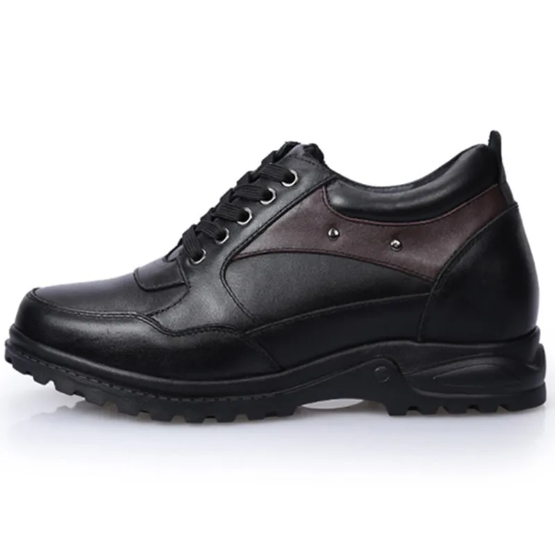 

Casual Lace-up Round Toe Invisible Elevator Genuine Leather Shoes With Lift Insole Total Height Increasing 8CM for Short Men