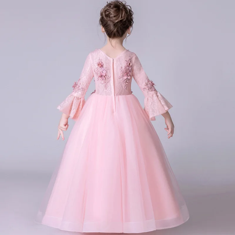 Детские платья для девочек на день рождения с длинными рукавами; милое платье принцессы для девочек; платье для маленьких девочек 2-12 лет