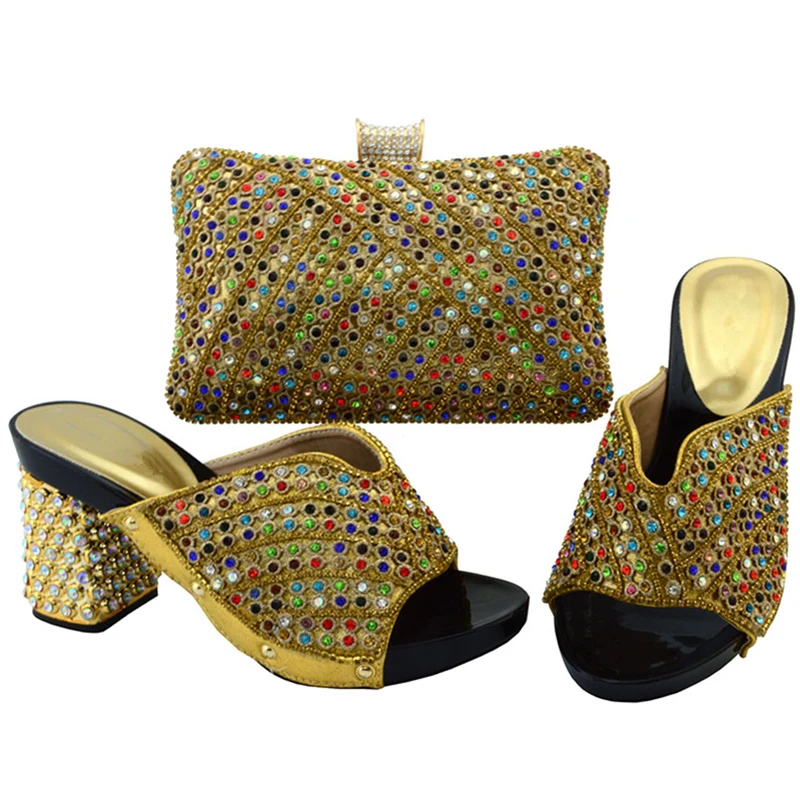 Bolso Las Nigeriano Zapatos Señoras Mujeres verde De Negro Rhinestone Oro Bolsa Conjunto Color púrpura Italianas Y Real rojo Sistemas Con oro Del Set azul Decorado Fwq56