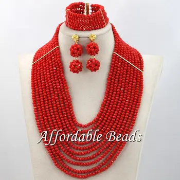

Red African Beads Unique African Jewelry Set Handmade Design Wholesale Free Shipping BN560