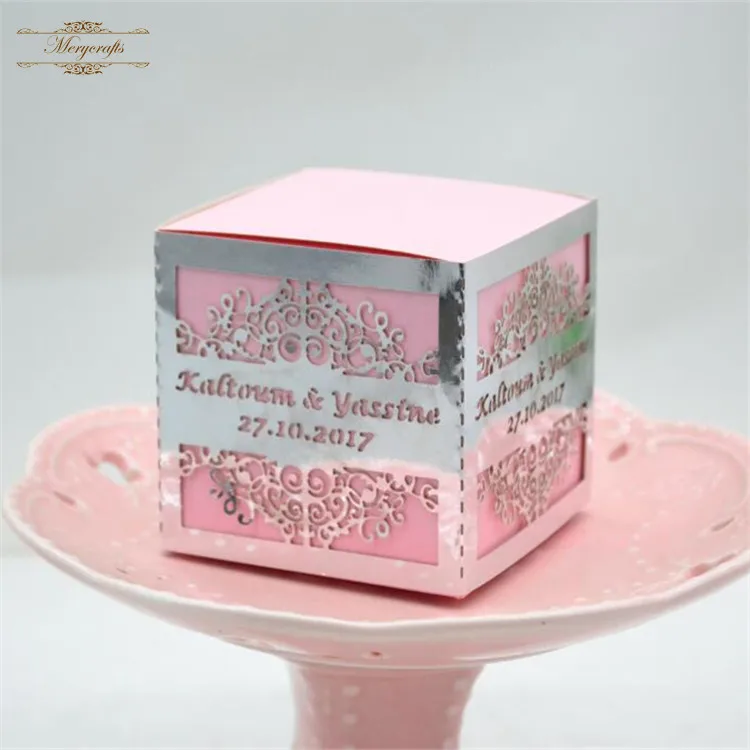 

Fascinating custom cube shaped combined laser cut wedding favor boxes