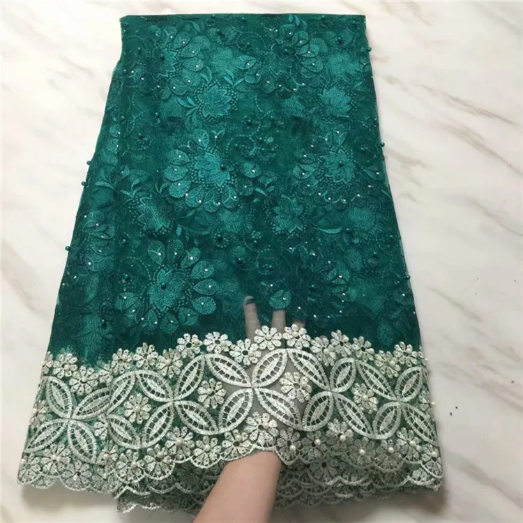 

Super Hot French Lace Material Rhinestone Guipure Embroidery Lace With beads High Quality African Lace Fabric For Wedding Dress