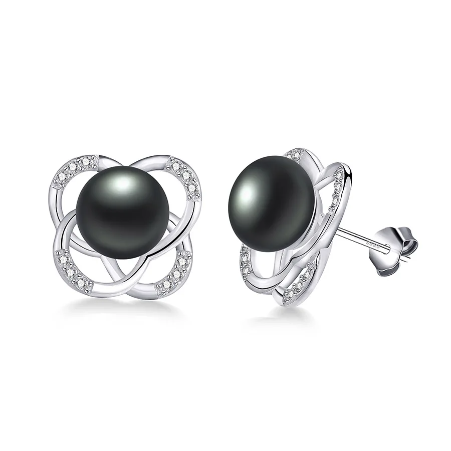 Распродажа! Хорошее качество, серебро, 925 белый натуральный пресноводный жемчуг, серьги-гвоздики для женщин, настоящий жемчуг, модное ювелирное изделие - Цвет камня: black pearl