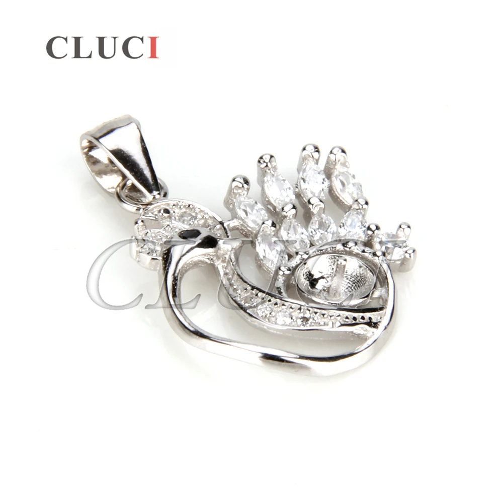 CLUCI Silver 925 Elegant Women Charms Pendant Jewelry 925 Sterling Silver Pearl Pendant Mounting Peafowl Shaped SP087SB
