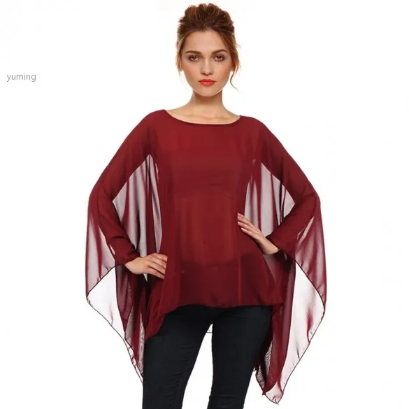 2015 Summer Style Women irregular hem shirt Poncho Inverno Top Pullover Casual Chiffon Cover-up 57 |