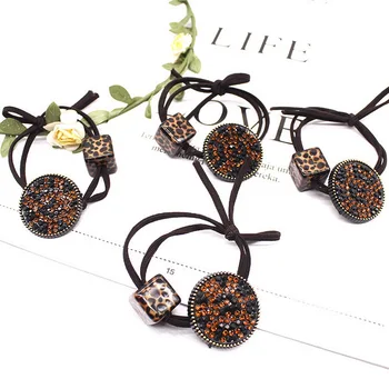 

DHL 2000pcs Leopard Print Flower Crystal Elastic Hair Bands Diamond Hair Bows Rubber Band Headwear
