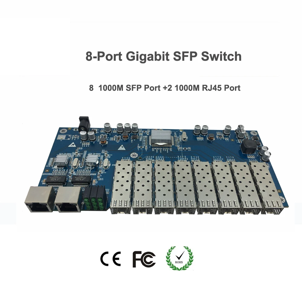 1000M 8-портовый коммутатор Gigaibt SFP pcba с 2 портами 10/100/1000M RJ45 Ethernet порт s медиа