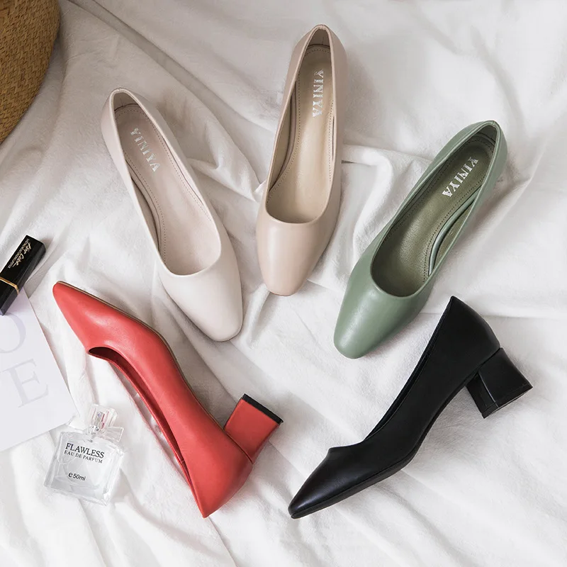 

2018 autumn new fashion simple solid color comfortable breathable high heels women retro style elegant casual shoes.