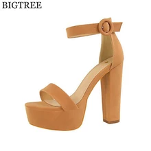 BIGTREE Nouvelle d’été Peep Toe Cheville sangle orange Doux Épais haute talons sandales femmes Plate-Forme Lady femmes chaussures k110
