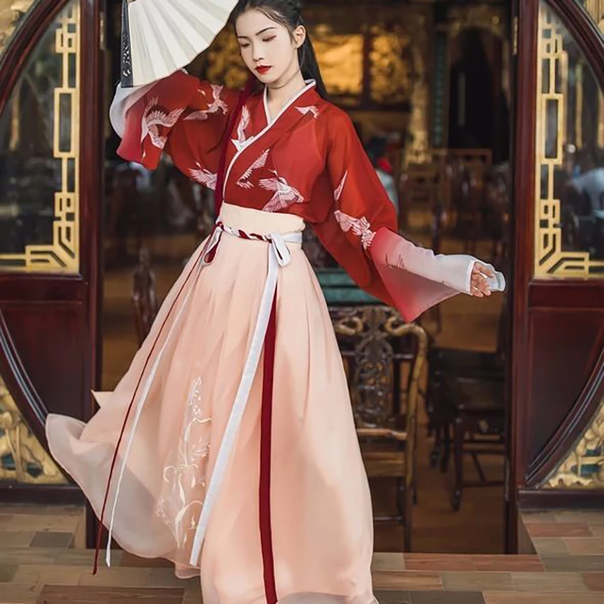 Журавль ханьфу, Древний китайский костюм для женщин, винтажный данасти, сказочная принцесса, косплей, народное платье, танцевальный костюм, праздничная одежда