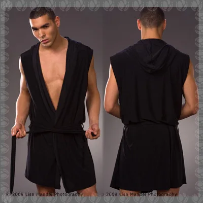 Горячая Для мужчин халаты размера плюс бренд Manview халат человек Мужская сексуальная пижама мужские шелковые гей Домашняя одежда с капюшоном для отдыха Пижама - Цвет: Черный