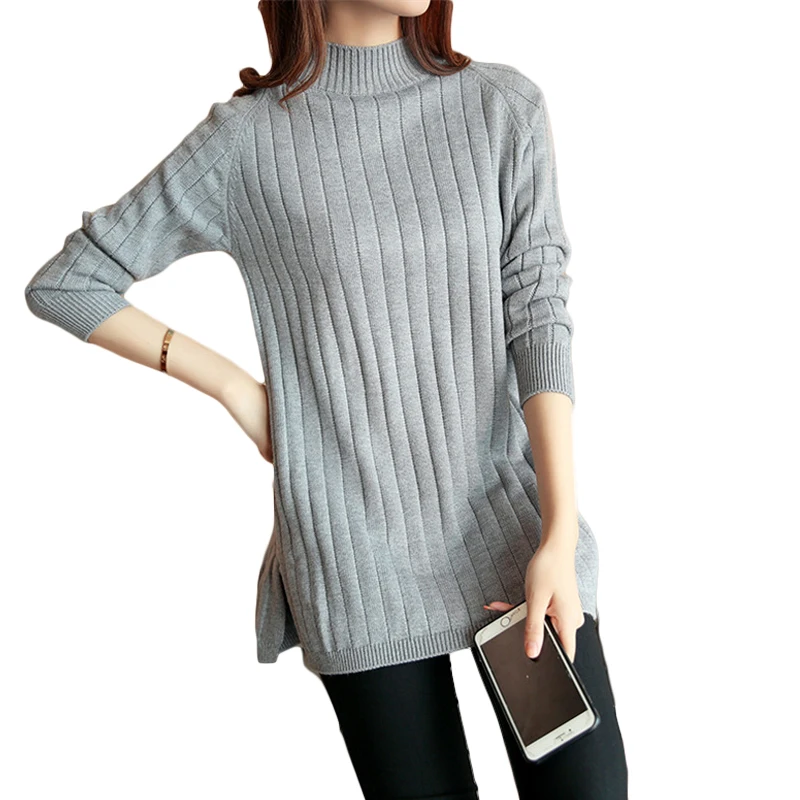 Women Sweater 2019 New Autumn Winter Elasticity Knit Pullover Loose Long Sleeve Half-High Neck Bottom Sweater Female Tops CM462