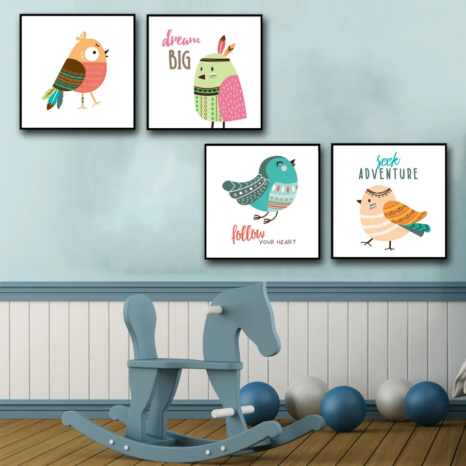 Kartun Hewan Pelatuk Burung Art Canvas Poster Cetak Lukisan Modern