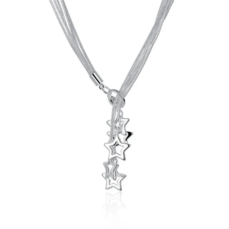 

2019 Delicate Collier Femme Argent Cute Multi Layer Chain Choker Necklace Silver Hollow Star Necklase Hawaiian Jewelry SN044