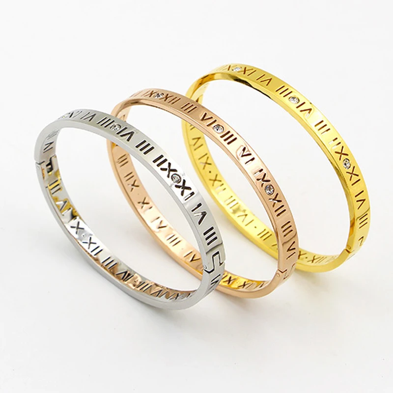 Zircon Bracelet 4mm 6mm Roman Numerals Women Fashion Jewelry Bangles
