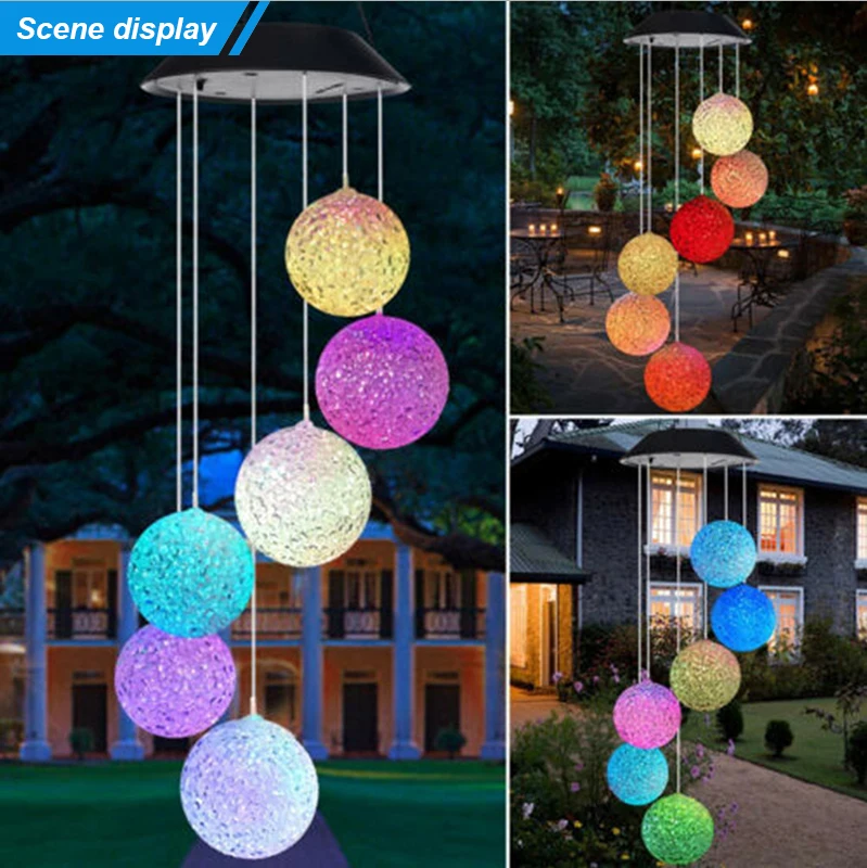 Sinos de Vento Lâmpada à Prova Luz ao ar Solar Multicolorido Pendurado Dmulticolágua Vento Sino Livre Festival Festa Iluminação Jardim Noite Decoração Led 7 Led solar sinos de vento multicolorido pendurado