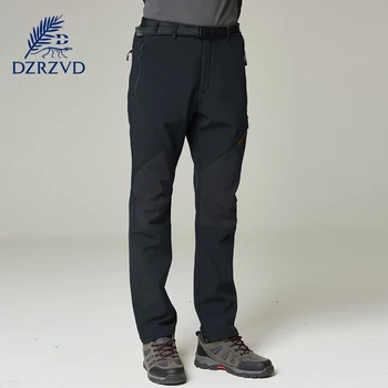 

DZRZVD Winter Outdoor Hiking climbing Softshell thick warm fleece trousers Men waterproof windproof Ski camping Pants M-4XL