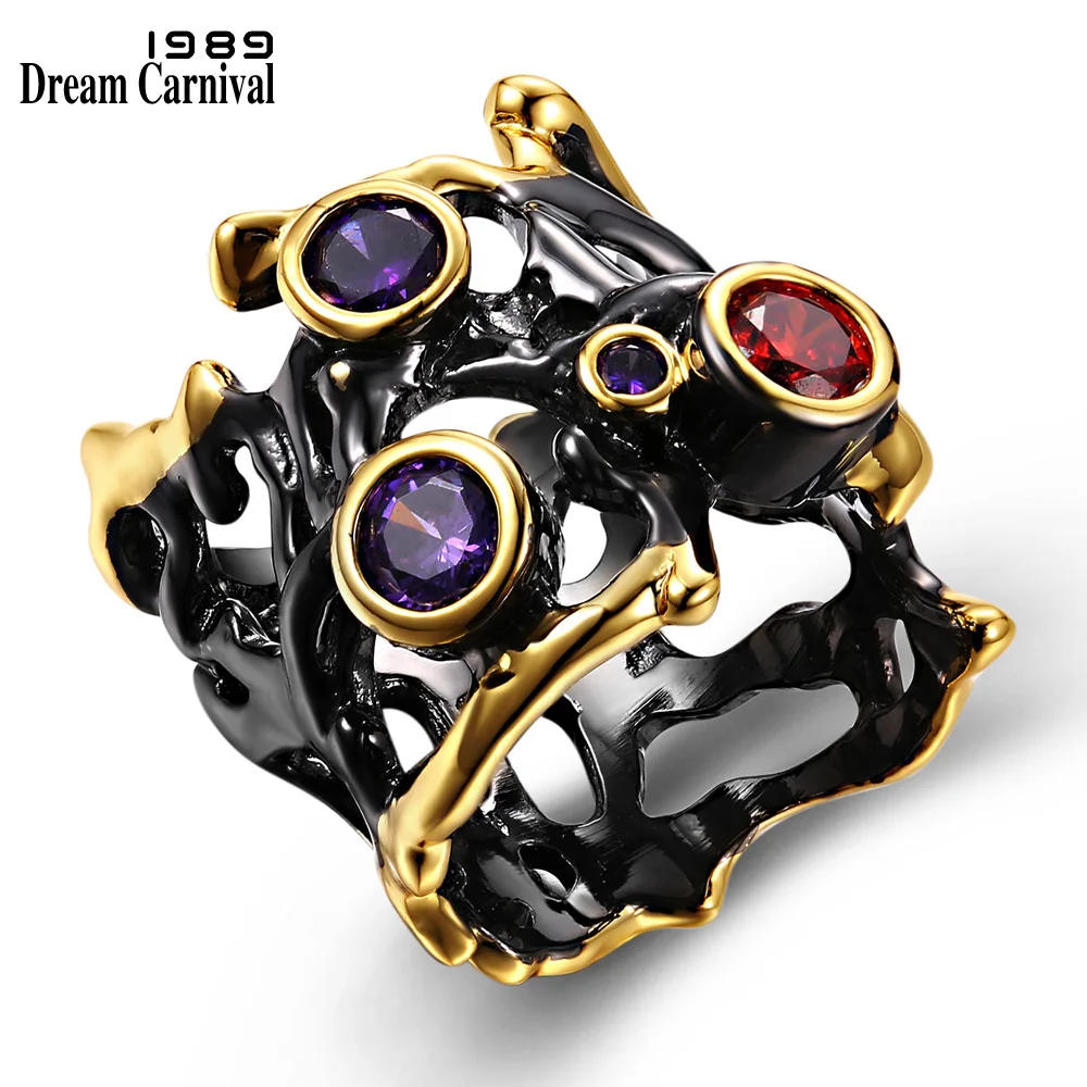 

DC1989 Free shipping 2016 Cubic Zirconia Red Purple 18K Gold & Black Plated Macrame Party Evening cocktail Rings for women (R02)