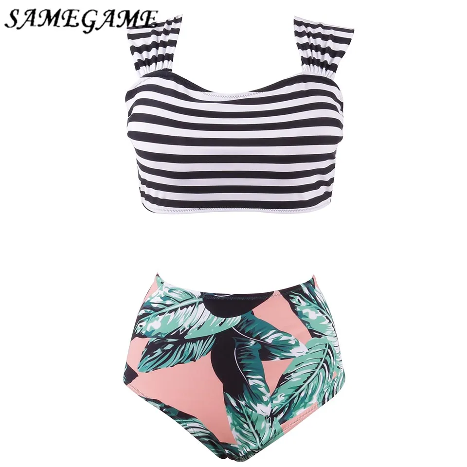 

SAMEGAME Women Swimwear High Waist Swimsuit 2019 Bikinis Plus Size Swimwear Push Up Crop Top Sale Bikini Set Bathing Suit