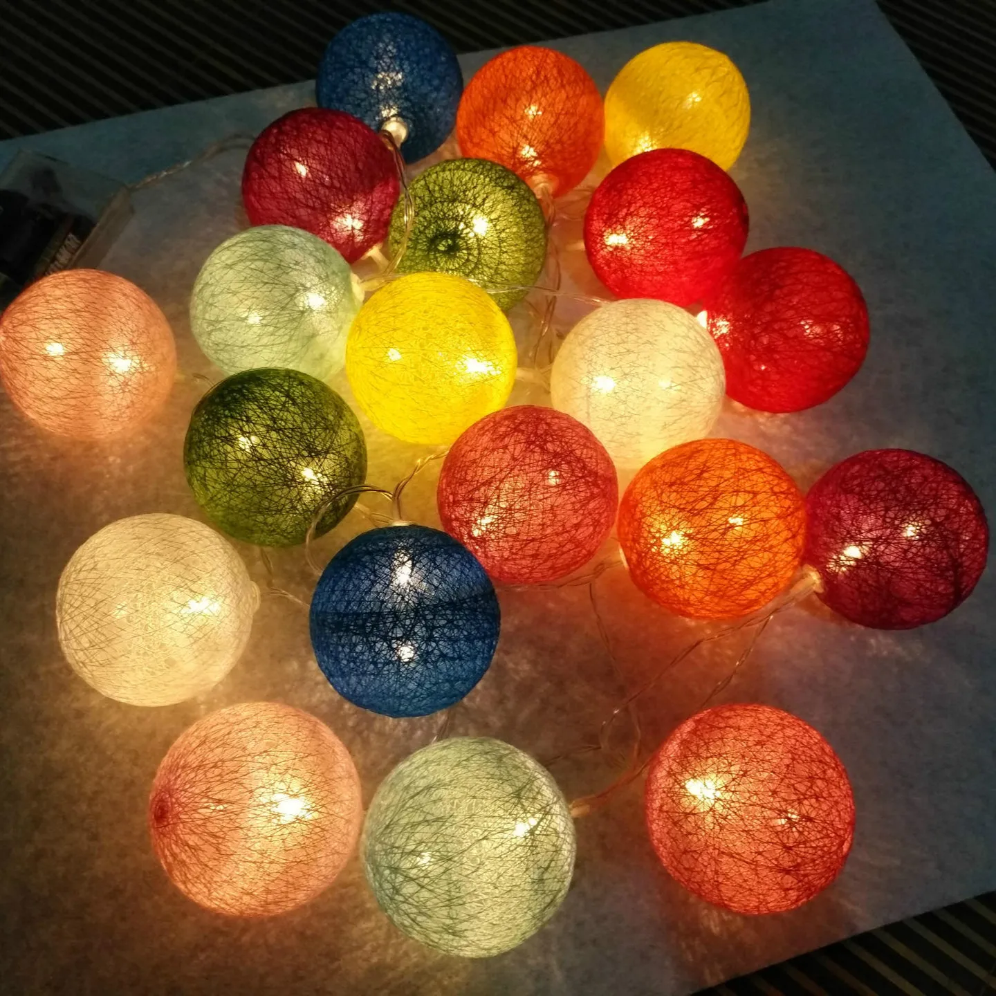 

1.6/3m Colorful 6cm Thailand Cotton Balls Led Light String For Wedding Christmas Birthday Party Indoor Deco 10/20 Balls 1313
