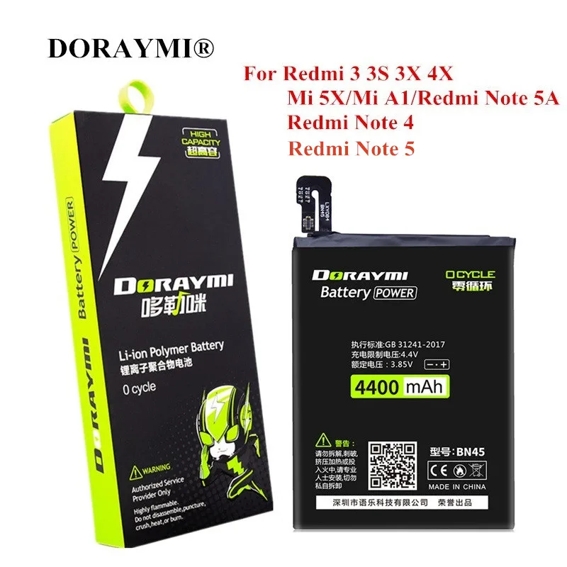 Оригинальный аккумулятор для телефона DORAYMI сменные батареи Xiaomi Mi 5X A1 Redmi 3 3S 3X 4X Note 5