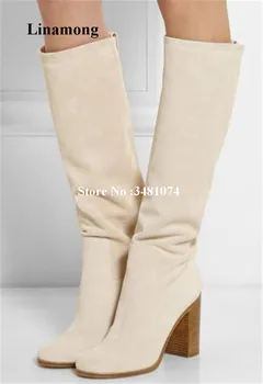 

New Arrival Spring Autumn Flock Boots Pointed Metal Decoration And Solid Flock Mid-Calf Boots Round Toe Slip-On Women Boots