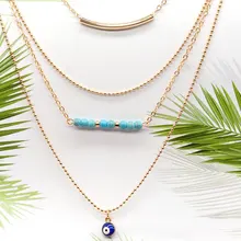 New Natural Beads Tassel Multilayer Choker Chain Necklace Women Blue Eyes Long Statement Necklace Jewelry new boho natural amazonite stones beads chain skeleton horn statement necklace for women jewelry factory wholesale