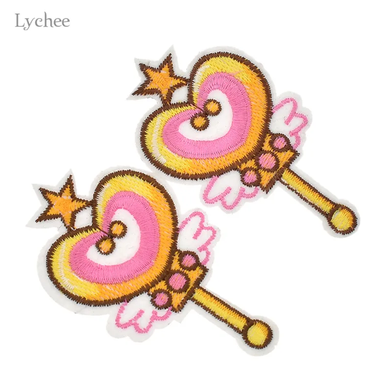 

Lychee 2pcs Sailor Moon Time Key Wand Patch Embroidered Patches Iron On Clothes Garment Cute DIY Handmade Sewing Crafts