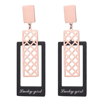 

EUEAVAN 5 Pairs Trendy Beauty Rectangle Shape Geometric Drop Earrings Lucky Girl Word Printed Jewelry Warm Gift For Friend