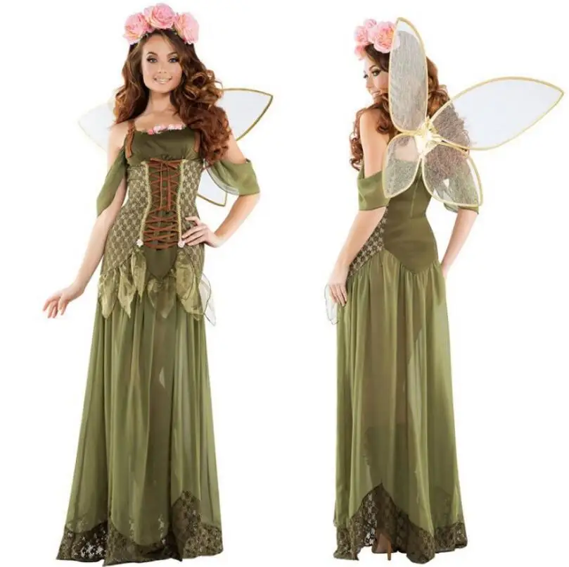 Делюкс Зеленый эльфийский наряд для женщин пикантные Tinkerbell сказочный костюм
