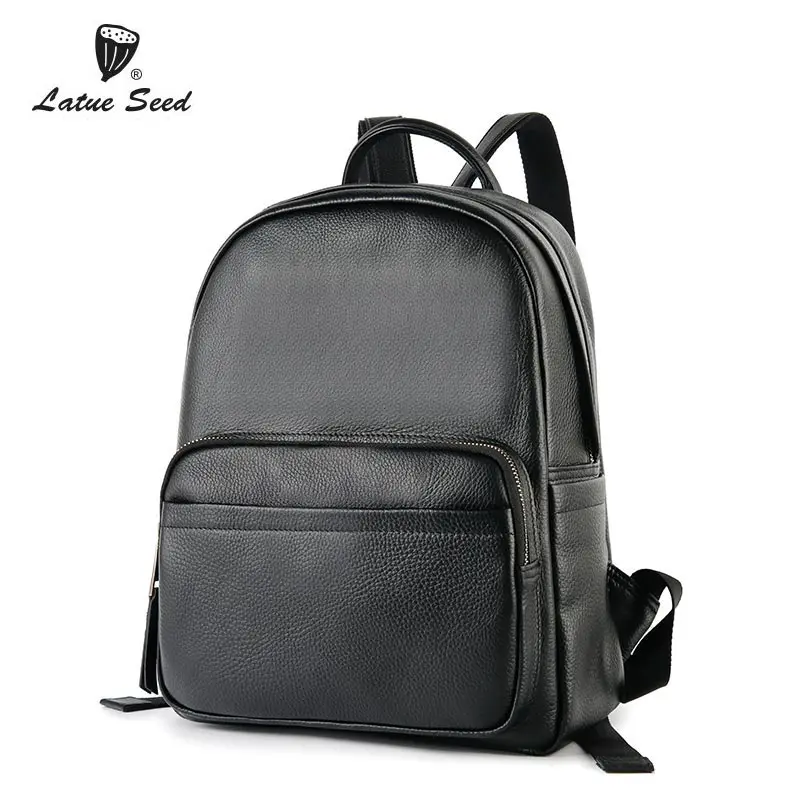 

Latue Seed Genuine Leather Backpack Female Bag 2018 New Casual Fashion Backpack Solid Black Brand Bag 888-549D-B