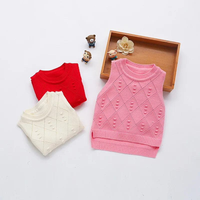 Hollow Out Baby Girl Sweater Vest Diamond Pattern O-Neck Sweet Princess Sleeveless Outfit Children's Knitting Pullover High Quality (14)