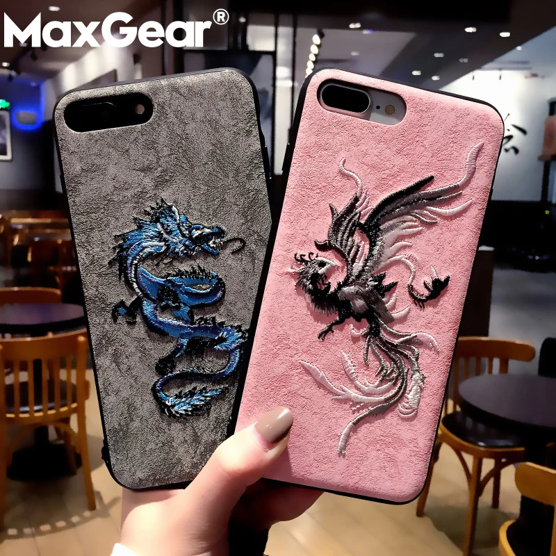 

Embroidery 3D Phone Case For iPhone 7 8 6 6s Plus X XS Max XR Soft Leather Back cover For Samsung Galaxy S8 S9 Plus Note 8 9