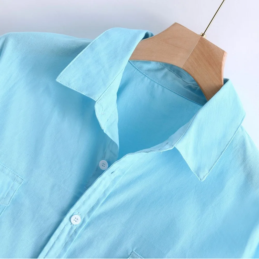 Мужская мешковатая хлопковая льняная одноцветная Ретро рубашка с карманом и длинным рукавом, летняя рубашка, мужская повседневная рубашка с карманом