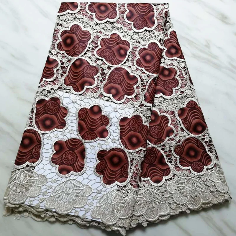 

Free shipping (5yards/pc) brown and beige African cord lace fabric wonderful guipure lace fabric for party dress CWS96
